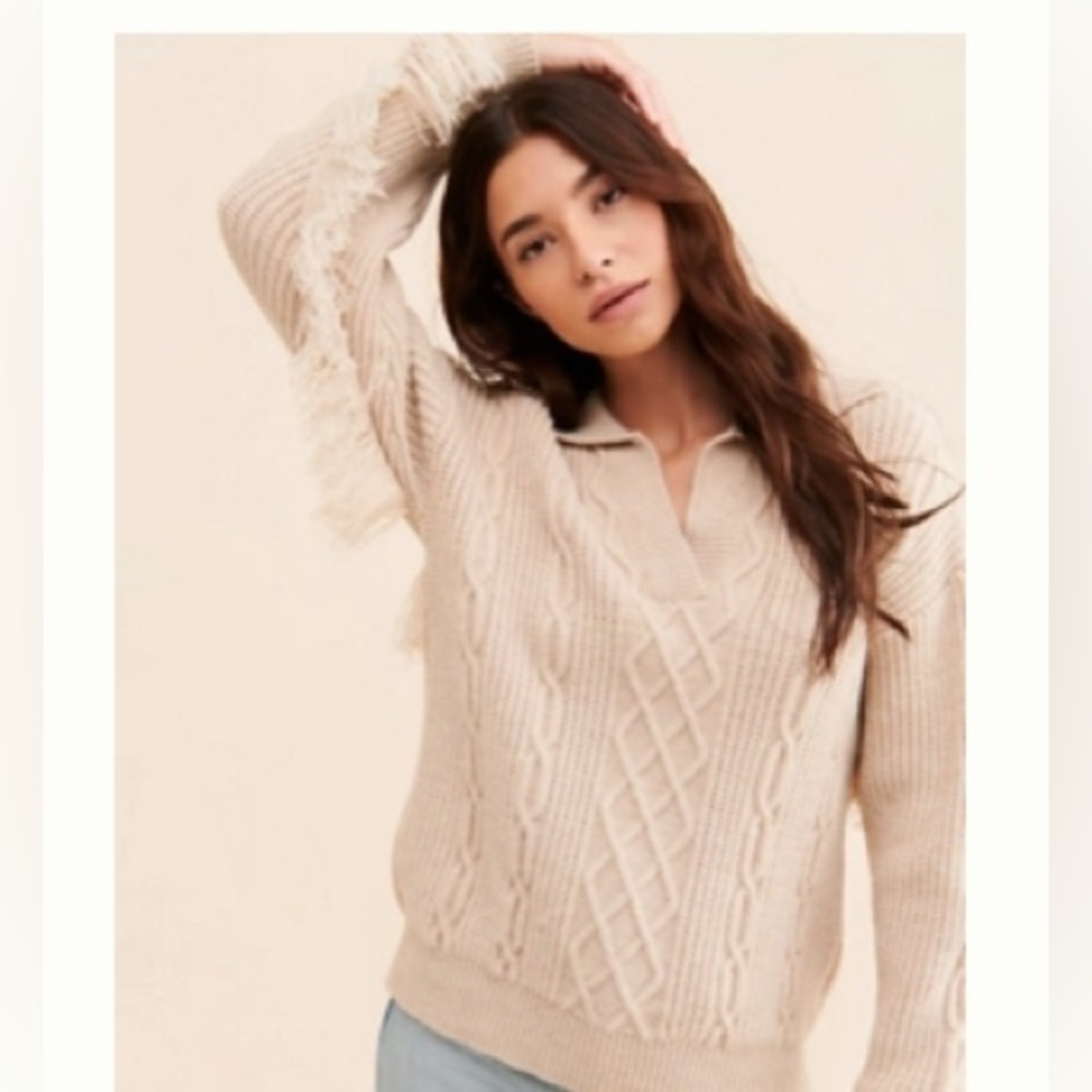 Anthropologie Beige Cable Knit Turtleneck Sweater